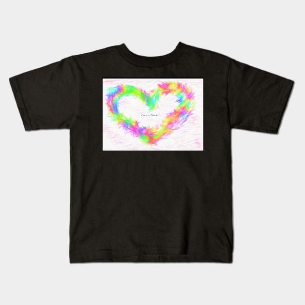 Flaming Rainbow Heart Kids T-Shirt by jillnightingale